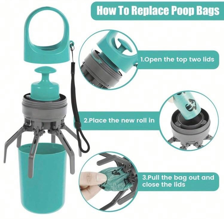 Portable Dog waste scooper with  1 roll Of garbage bag